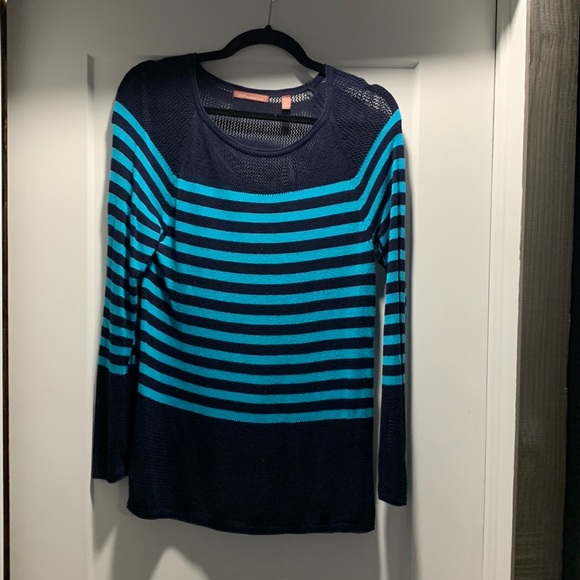525 America Sweater. Small. Navy/Turquoise Strip. - Picture 3 of 7